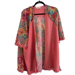 Umgee Women’s Kimono Duster XL/XXL Floral Boho Fringe Open Front Layering